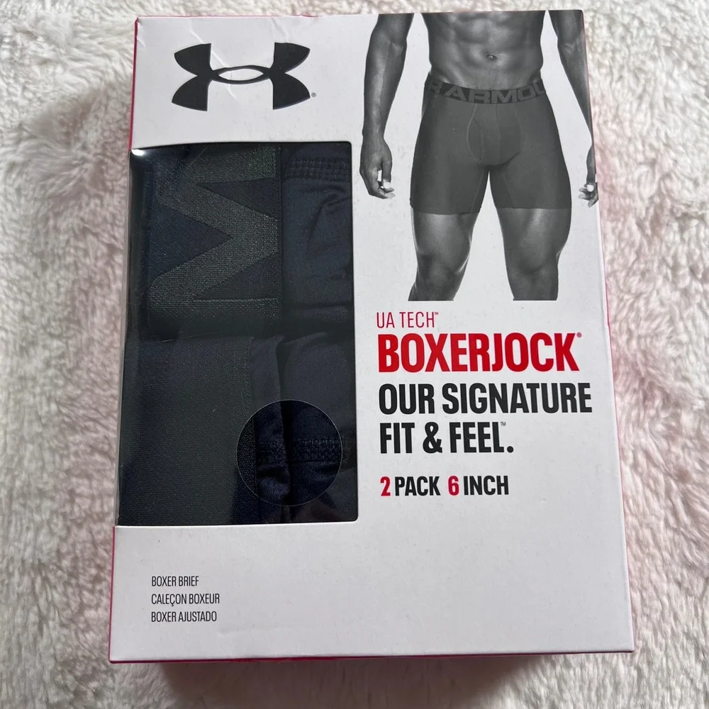 Under Armour Mens UA Tech Boxerjock 6 Inch Boxer Briefs 2 Pack Black 5XL 1363619